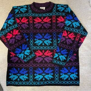 Classic Essentials Vintage 80s 90s Women's Multicolor Fair Isle Sweater siz